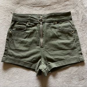 Olive Green Zip Fly Shorts